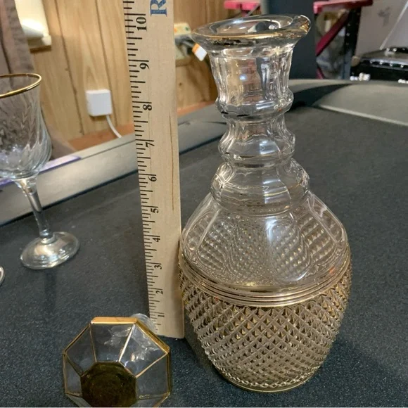 Vintage Mid Century Modern Imperial Cambridge Glass Mt Vernon Decanter Gold MCM